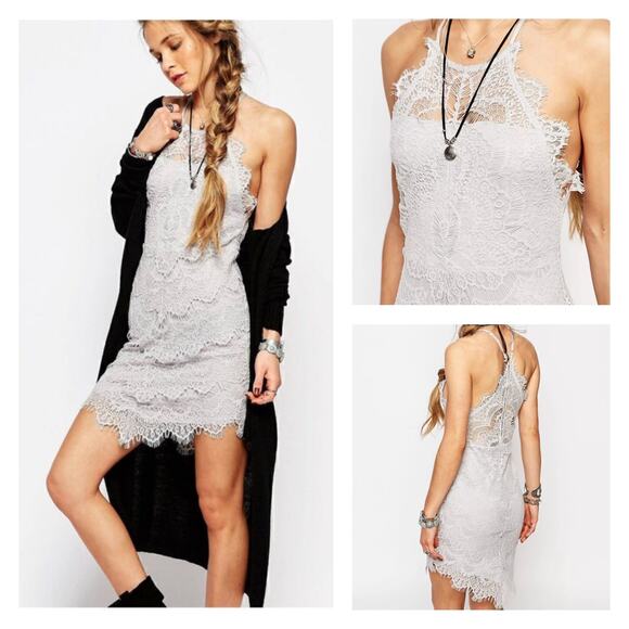Free People Intimately Gray She's Got It Gray Mini Lace Slip Dress size XS - Picture 1 of 13